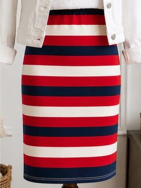 Bobeau Red, White & Blue Midi Skirt - Fourth of July vibes